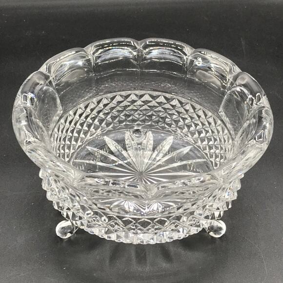 Vintage Crystal Candy Dish Scalloped Rim Diamond Pattern - Picture 2 of 9